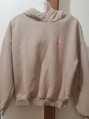 Edikted Brown  Hoodie with Pink Bow Embroidery Sweatshirt  Size XS